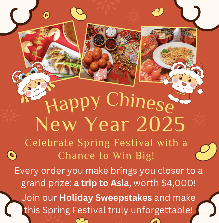 A promotional banner inviting participants to win a trip to Asia with Chinese New Year theme
